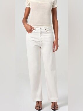 Agolde DAME High Rise Wide Leg Jeans in Off-White